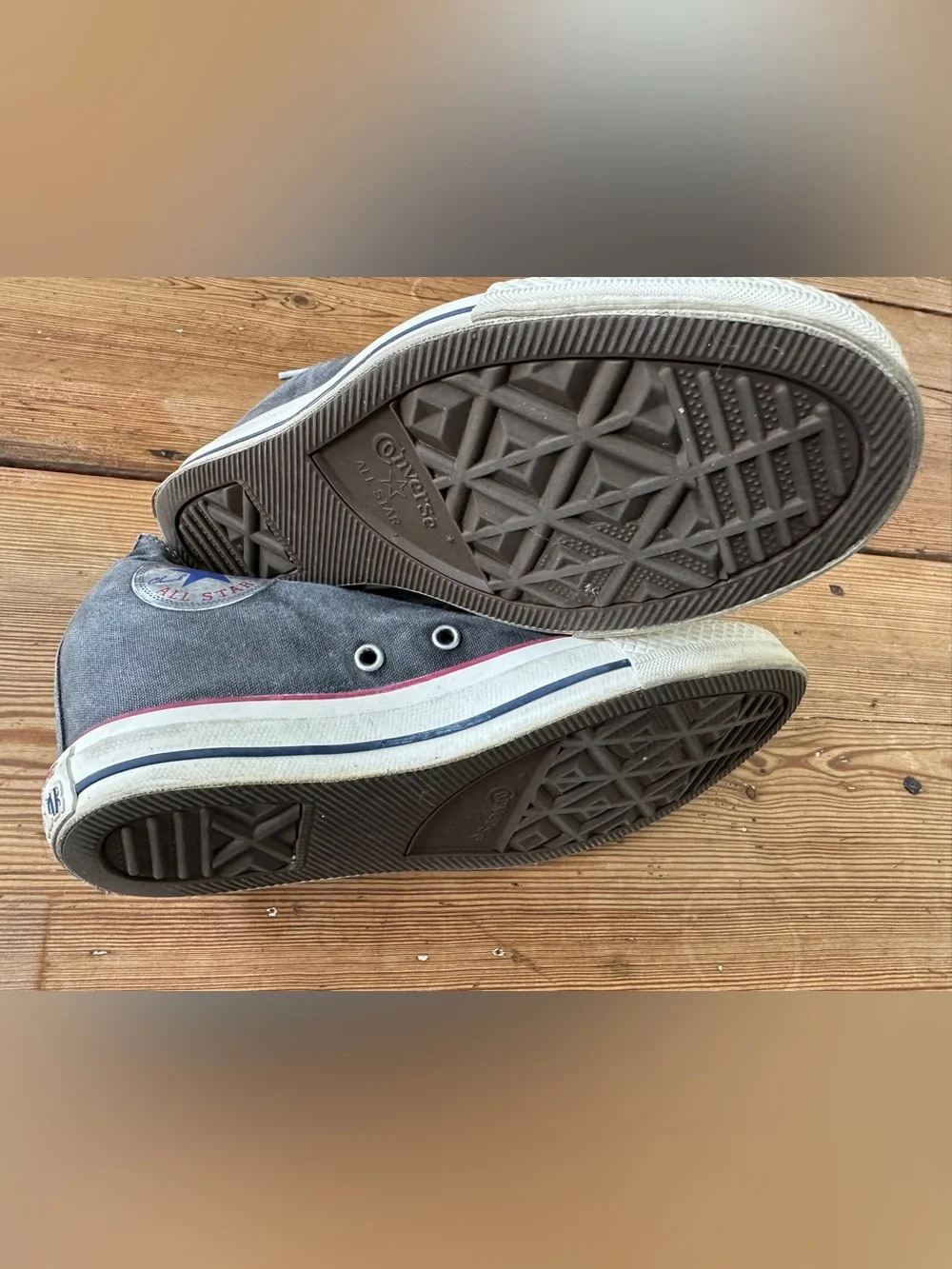 Converse  Distressed high heel Gray High Top Sneakers with Red Trim